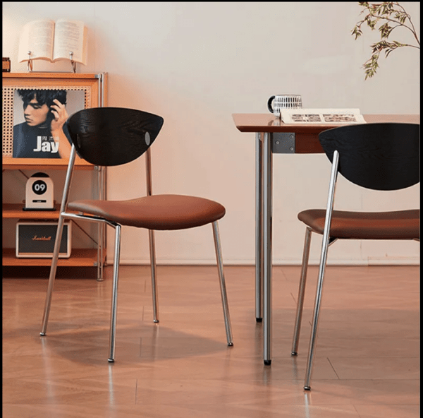 Móveis de Design para Sala de Jantar Nórdica Cadeiras de Couro Modernas Luxuosas com Pernas de Metal Cadeira de Jantar de Madeira - Imagem 2