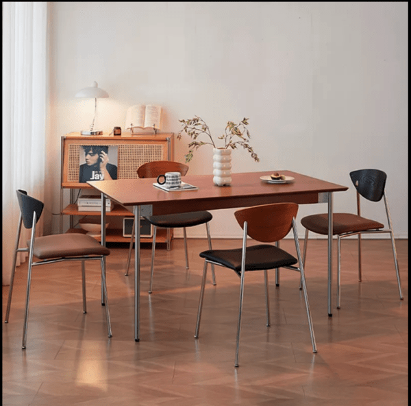 Móveis de Design para Sala de Jantar Nórdica Cadeiras de Couro Modernas Luxuosas com Pernas de Metal Cadeira de Jantar de Madeira - Imagem 4