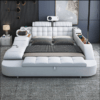 Conjunto de Móveis de Quarto Moderno Cama King em Couro Genuine Multifuncional com Massagem, Carregador, Alto-falante e Armazenamento Inteligente - Imagem 3