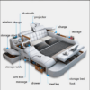 Conjunto de Móveis de Quarto Moderno Cama King em Couro Genuine Multifuncional com Massagem, Carregador, Alto-falante e Armazenamento Inteligente - Imagem 4
