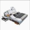 Conjunto de Móveis de Quarto Moderno Cama King em Couro Genuine Multifuncional com Massagem, Carregador, Alto-falante e Armazenamento Inteligente - Imagem 5