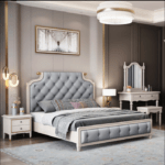 Luxo Moderno Cama de Casal Tecido Couro Genuine Cama de Madeira com Armazenamento Duplo