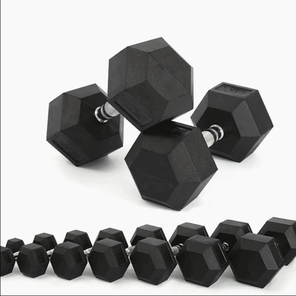 Conjunto de Halteres Hexagonais de Ferro Personalizáveis a Preço Baixo para Equipamentos de Fitness em Academia Comercial, Conjunto de Halteres Hex com Revestimento de Borracha Preta - Imagem 2