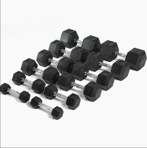 Conjunto de Halteres Hexagonais de Ferro Personalizáveis a Preço Baixo para Equipamentos de Fitness em Academia Comercial, Conjunto de Halteres Hex com Revestimento de Borracha Preta - Imagem 5