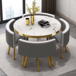 Conjunto de mesa de jantar de metal dourado de luxo moderno com 4 cadeiras Restaurante Qualidade Marble