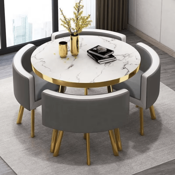 Conjunto de mesa de jantar de metal dourado de luxo moderno com 4 cadeiras Restaurante Qualidade Marble
