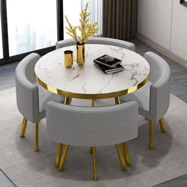 Conjunto de mesa de jantar de metal dourado de luxo moderno com 4 cadeiras Restaurante Qualidade Marble - Imagem 3