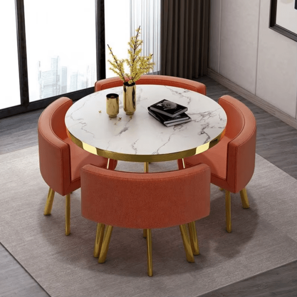 Conjunto de mesa de jantar de metal dourado de luxo moderno com 4 cadeiras Restaurante Qualidade Marble - Imagem 4