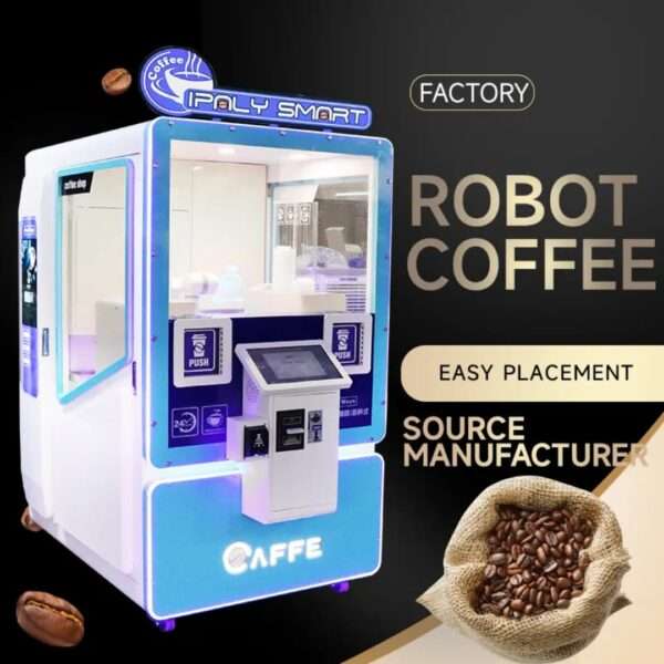 Máquina de venda inteligente, máquina inteligente totalmente automática para negócios robô máquina de venda de grãos de café com preços operados com cartão