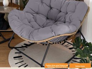 Cadeira de Balanço Reclinável Confortável Kanepe de Rattan com Encosto Ajustável e Estofamento para Sala de Estar, Sofá ou Villa