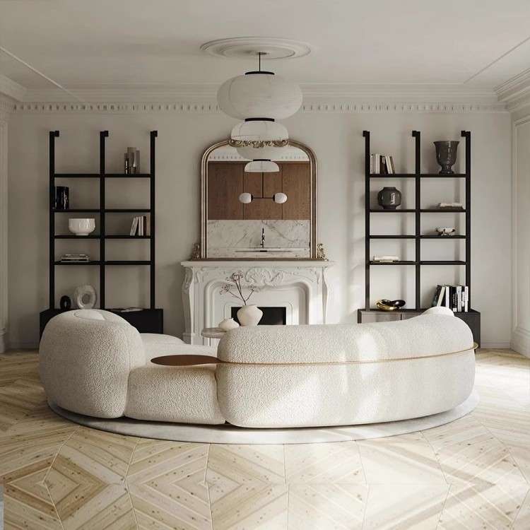 Sofá Curvo de Design Nórdico Criativo em Veludo Cordeiro Premium, Estilo Moderno Minimalista para Sala de Estar - Imagem 4