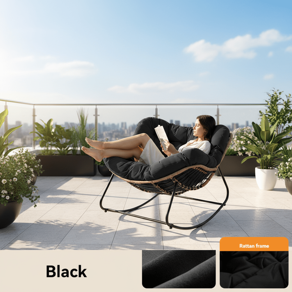 Cadeira de Balanço Reclinável Confortável Kanepe de Rattan com Encosto Ajustável e Estofamento para Sala de Estar, Sofá ou Villa - Imagem 2
