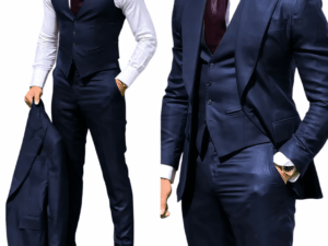 Conjunto de Terno Masculino Premium Sob Medida de Três Peças Slim-fit Estilo Coreano com Abotoamento Simples em Poliéster/Algodão
