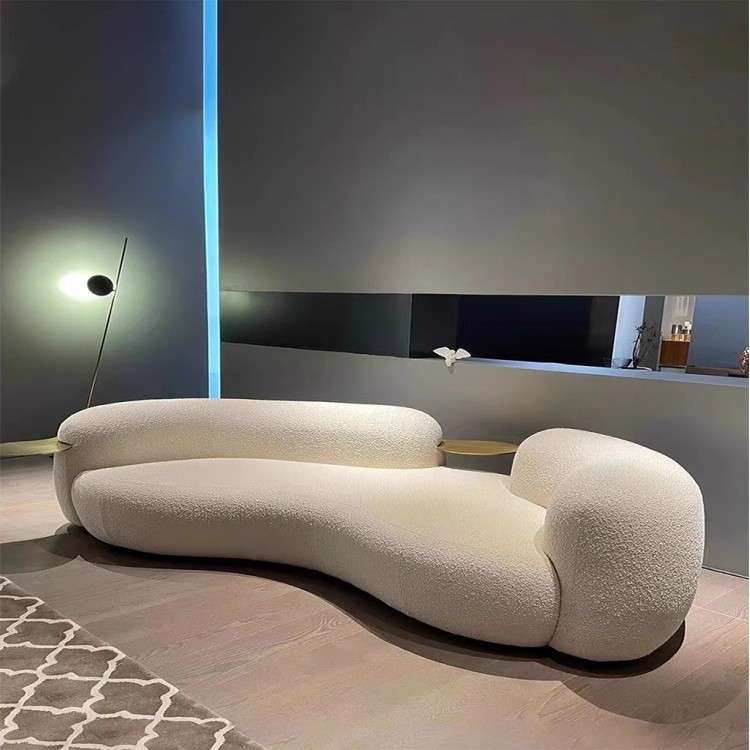 Sofá Curvo de Design Nórdico Criativo em Veludo Cordeiro Premium, Estilo Moderno Minimalista para Sala de Estar - Imagem 7