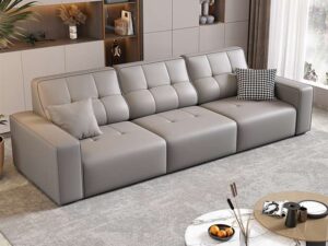 Sofá-Cama Elétrico Minimalista Italiano, Extensível e Conversível, Design Moderno em Couro, Estrutura de Madeira, Uso em Hotel ou Villa